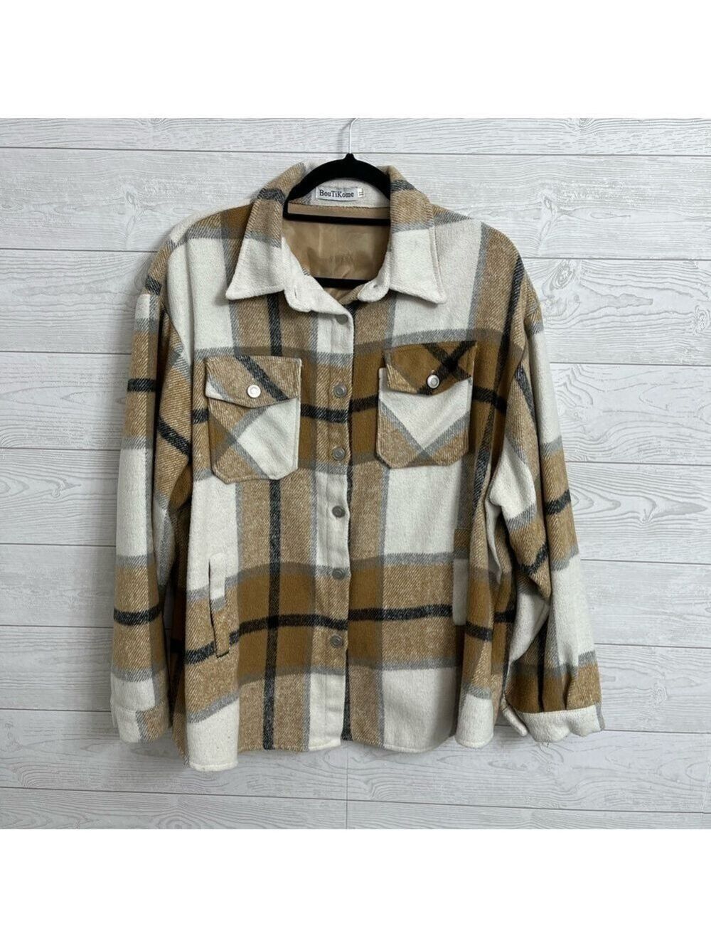 BouTiKome Women’s Tan Flannel Plaid Shirt Jacket. Size XL - Picture 2 of 8